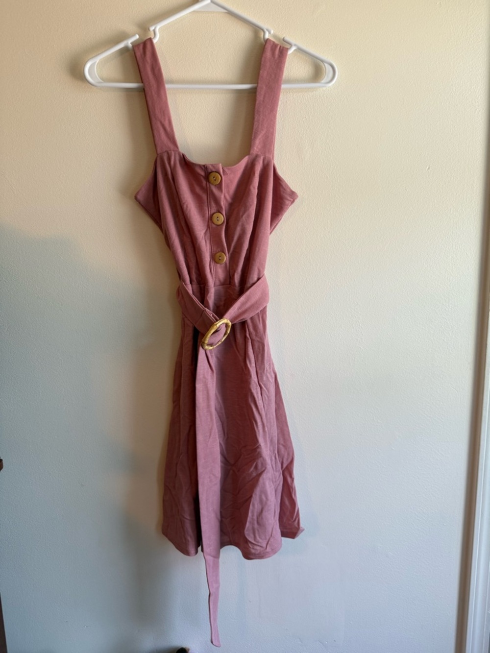 Topshop Mauve Pink Button-Front Midi Dress with Buckle Belt